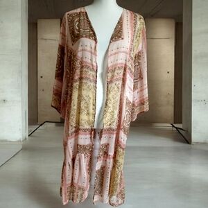 Maurices Pink and Gold Floral Kimono